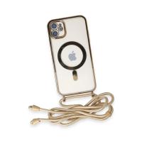 Newface iPhone 11 Kılıf Divo Lazer Askılı Magsafe Kapak - Gold