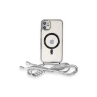 Newface iPhone 11 Kılıf Divo Lazer Askılı Magsafe Kapak - Gümüş