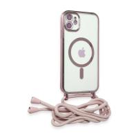 Newface iPhone 11 Kılıf Divo Lazer Askılı Magsafe Kapak - Pembe