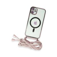Newface iPhone 11 Kılıf Divo Lazer Askılı Magsafe Kapak - Pembe