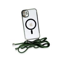 Newface iPhone 11 Kılıf Divo Lazer Askılı Magsafe Kapak - Koyu Yeşil