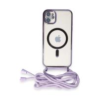 Newface iPhone 11 Kılıf Divo Lazer Askılı Magsafe Kapak - Lila