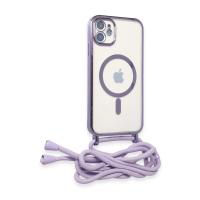 Newface iPhone 11 Kılıf Divo Lazer Askılı Magsafe Kapak - Lila
