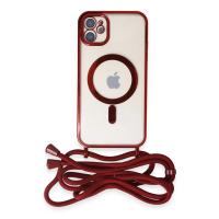 Newface iPhone 11 Kılıf Divo Lazer Askılı Magsafe Kapak - Kırmızı