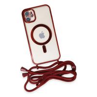 Newface iPhone 11 Kılıf Divo Lazer Askılı Magsafe Kapak - Kırmızı