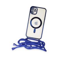 Newface iPhone 11 Kılıf Divo Lazer Askılı Magsafe Kapak - Mavi