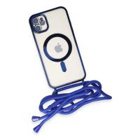 Newface iPhone 11 Kılıf Divo Lazer Askılı Magsafe Kapak - Mavi