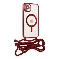 Newface iPhone 12 Kılıf Divo Lazer Askılı Magsafe Kapak - Kırmızı