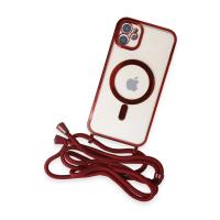 Newface iPhone 12 Kılıf Divo Lazer Askılı Magsafe Kapak - Kırmızı