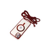 Newface iPhone 12 Kılıf Divo Lazer Askılı Magsafe Kapak - Kırmızı