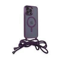 Newface iPhone 12 Pro Max Kılıf Divo Lazer Askılı Magsafe Kapak - Derin Mor