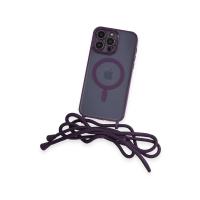 Newface iPhone 12 Pro Max Kılıf Divo Lazer Askılı Magsafe Kapak - Derin Mor