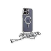 Newface iPhone 12 Pro Max Kılıf Divo Lazer Askılı Magsafe Kapak - Gümüş