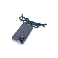 Newface iPhone 12 Pro Max Kılıf Divo Lazer Askılı Magsafe Kapak - Sierra Blue