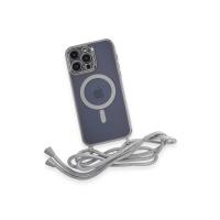 Newface iPhone 13 Pro Max Kılıf Divo Lazer Askılı Magsafe Kapak - Gümüş