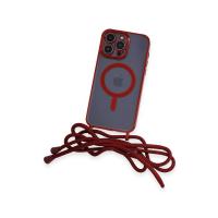 Newface iPhone 13 Pro Max Kılıf Divo Lazer Askılı Magsafe Kapak - Kırmızı