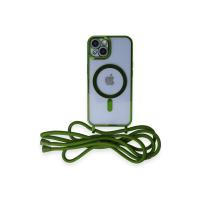 Newface iPhone 14 Kılıf Divo Lazer Askılı Magsafe Kapak - Koyu Yeşil