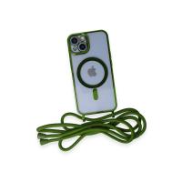 Newface iPhone 14 Kılıf Divo Lazer Askılı Magsafe Kapak - Koyu Yeşil