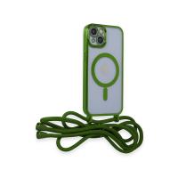 Newface iPhone 14 Kılıf Divo Lazer Askılı Magsafe Kapak - Koyu Yeşil