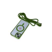 Newface iPhone 14 Kılıf Divo Lazer Askılı Magsafe Kapak - Koyu Yeşil