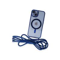 Newface iPhone 14 Kılıf Divo Lazer Askılı Magsafe Kapak - Mavi