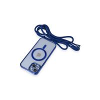 Newface iPhone 14 Kılıf Divo Lazer Askılı Magsafe Kapak - Mavi