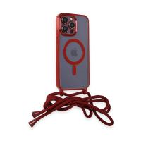 Newface iPhone 14 Pro Max Kılıf Divo Lazer Askılı Magsafe Kapak - Kırmızı