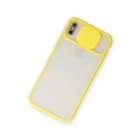 Newface iPhone XS Max Kılıf Palm Buzlu Kamera Sürgülü Silikon - Sarı