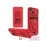 Newface iPhone 15 Kılıf Zuma Kartvizitli Yüzüklü Silikon - Kırmızı