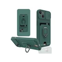 Newface iPhone 15 Kılıf Zuma Kartvizitli Yüzüklü Silikon - Yeşil