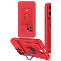 Newface iPhone 15 Pro Kılıf Zuma Kartvizitli Yüzüklü Silikon - Kırmızı