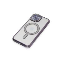 Newface iPhone 15 Kılıf Joke Simli Magneticsafe Kılıf - Derin Mor