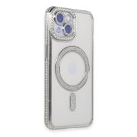 Newface iPhone 15 Kılıf Joke Simli Magneticsafe Kılıf - Gümüş