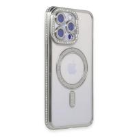 Newface iPhone 15 Pro Max Kılıf Joke Simli Magneticsafe Kılıf - Gümüş