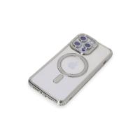 Newface iPhone 15 Pro Max Kılıf Joke Simli Magneticsafe Kılıf - Gümüş