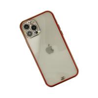 Newface iPhone 12 Pro Max Kılıf Liva Taşlı Silikon - Kırmızı