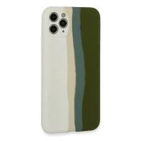 Newface iPhone 11 Pro Kılıf Ebruli Lansman Silikon - Beyaz-Yeşil