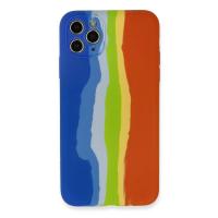 Newface iPhone 11 Pro Kılıf Ebruli Lansman Silikon - Mavi-Turuncu