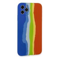 Newface iPhone 11 Pro Kılıf Ebruli Lansman Silikon - Mavi-Turuncu