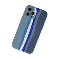 Newface iPhone 12 Pro Kılıf Ebruli Lansman Silikon - Mavi-Gri
