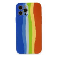 Newface iPhone 12 Pro Kılıf Ebruli Lansman Silikon - Mavi-Turuncu