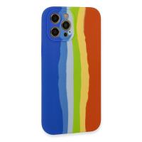 Newface iPhone 12 Pro Kılıf Ebruli Lansman Silikon - Mavi-Turuncu