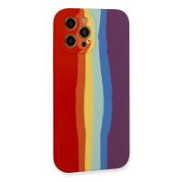 Newface iPhone 12 Pro Max Kılıf Ebruli Lansman Silikon - Kırmızı-Mor