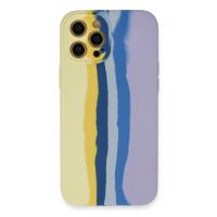 Newface iPhone 12 Pro Max Kılıf Ebruli Lansman Silikon - Sarı-Lila