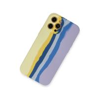 Newface iPhone 12 Pro Max Kılıf Ebruli Lansman Silikon - Sarı-Lila