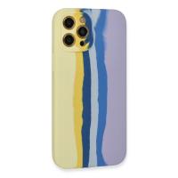 Newface iPhone 12 Pro Max Kılıf Ebruli Lansman Silikon - Sarı-Lila