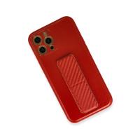 Newface iPhone 12 Pro Kılıf Coco Karbon Standlı Kapak - Kırmızı