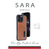 Newface iPhone 16 Pro Kılıf Sara Kartvizitli Deri Kılıf - Taba