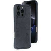 Newface iPhone 16 Pro Max Kılıf Sara Kartvizitli Deri Kılıf - Siyah