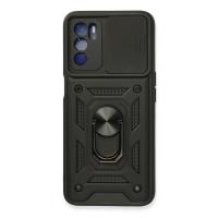 Newface Oppo A16 Kılıf Pars Lens Yüzüklü Silikon - Siyah